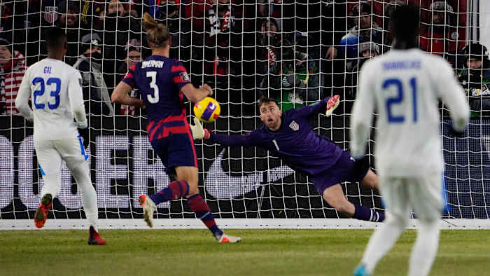 USMNT goalkeeper Matt Turner makes a save vs. El Salvador